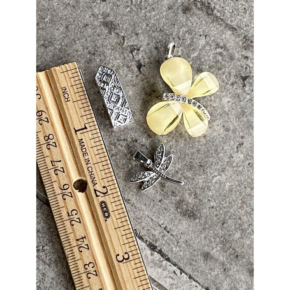 Pendants Lot of Three Butterfly Rhinestones Acrylic Silver Tone